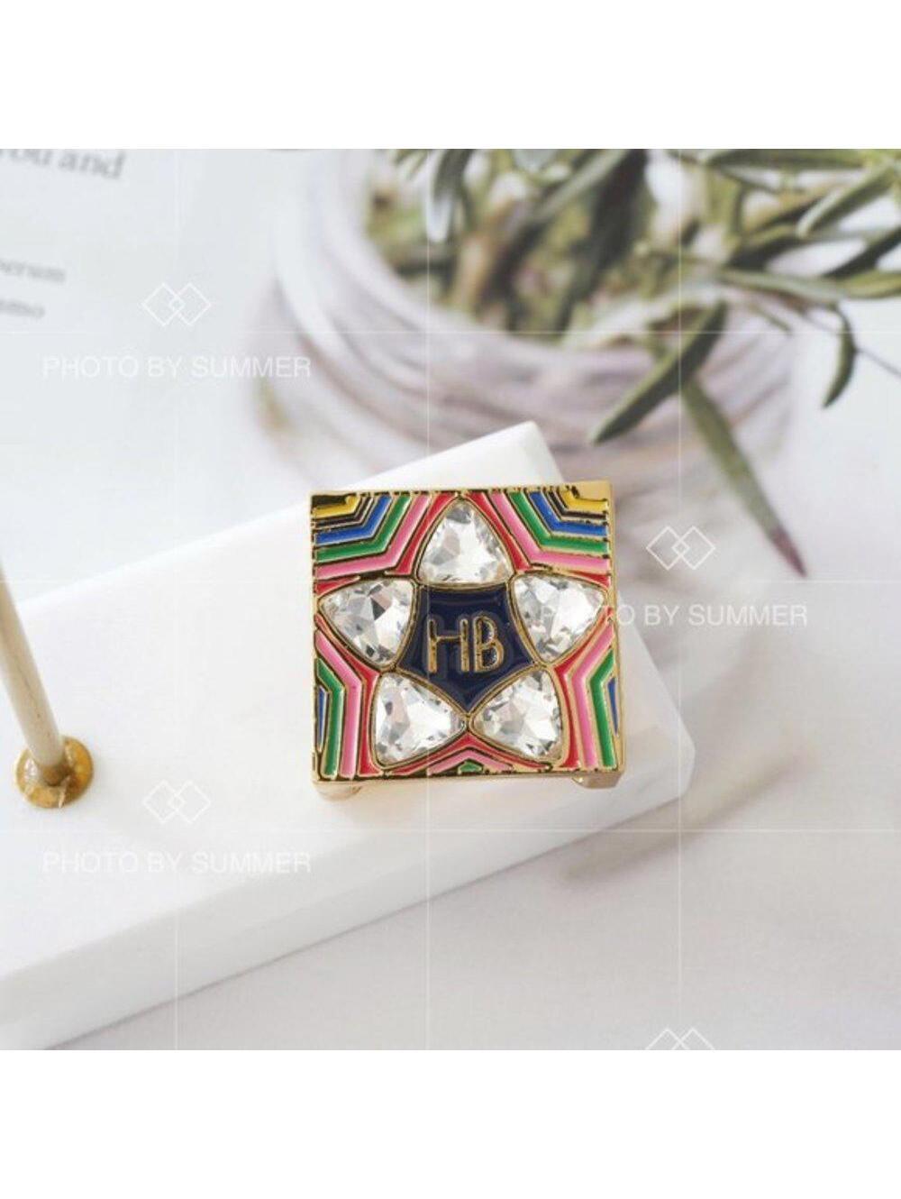 Henri Bendel Enamel Crystal Star Logo Brooch Scarf Pin